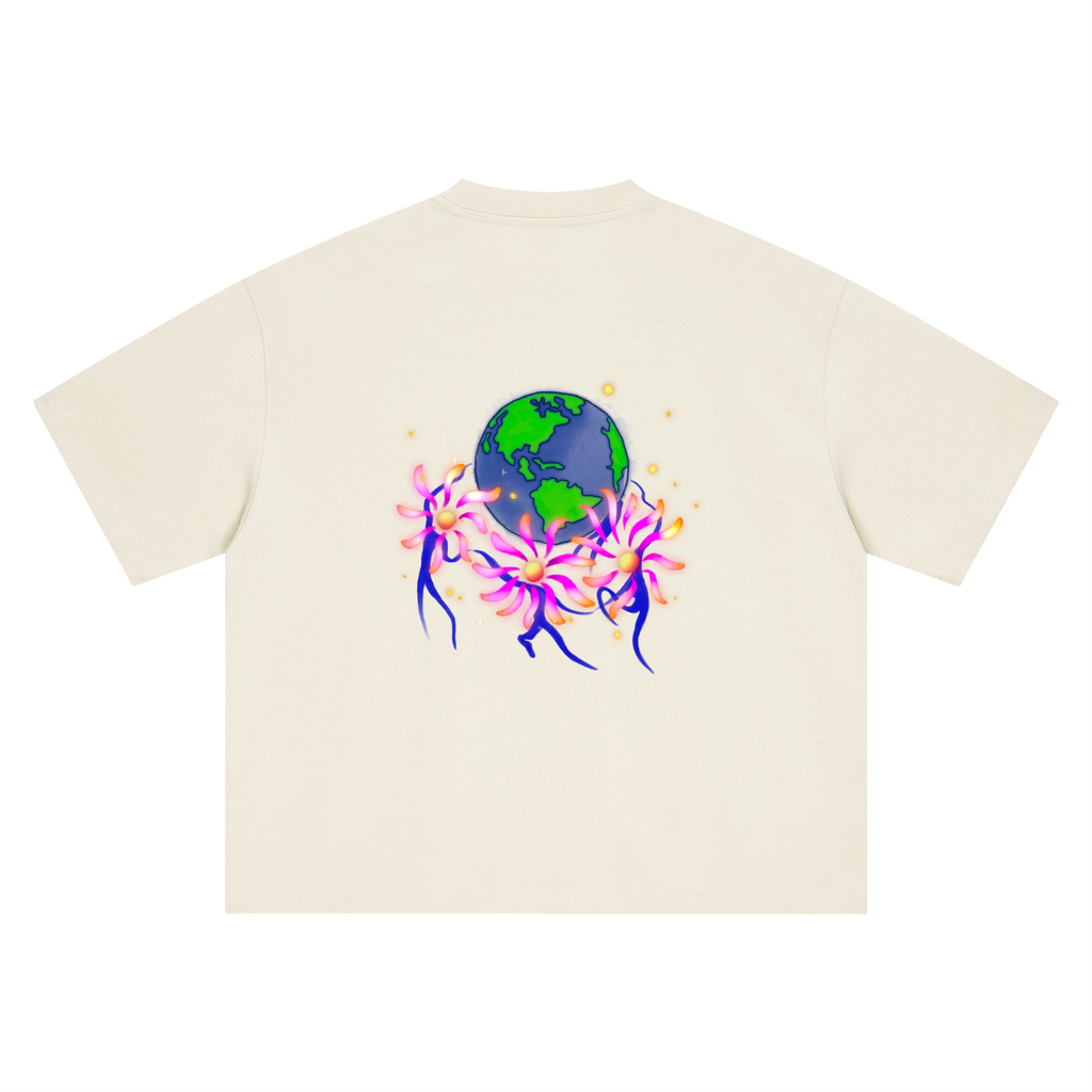 'Earth Dance' T-Shirt - Beige (Boxy cut)