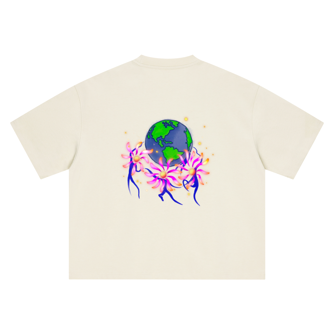 'Earth Dance' T-Shirt - Beige (Boxy cut)
