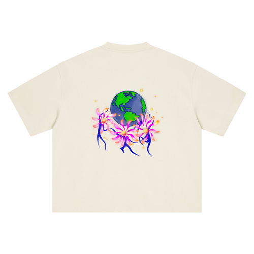 'Earth Dance' T-Shirt - Beige (Boxy cut)